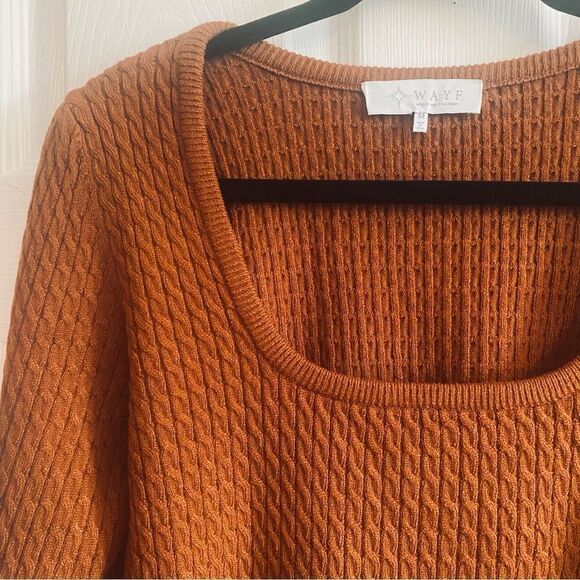 WAYF Square Neck Ruffle Peplum Sweater Top - Rust M - Picture 8 of 10